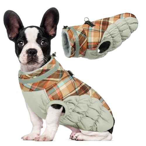 Lelepet Warm Dog Winter Coat Dog Coats for Small Dogs Waterproof Dogs Jacket with Harness Built in Reflective Cold Weather Coats Windproof Zip-Up Winter Fleece Vest Snowsuit Chihuahua Brown Plaid - color: Brown Plaid, size: X-Small