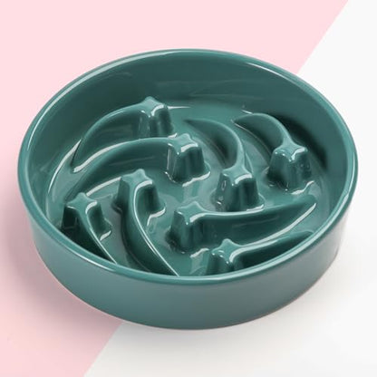 8.26 in Deep Green Ceramic Slow Feeder Dog Bowl for Medium and Large Breed,Pet Feeding Dog Food Water Dish Heavy Weighted,Puppy Bowl for Fast Eaters,Puzzle Slow Eating Dish Modern Maze Meteor - color: Upgraded Deep Green Slow Feeder