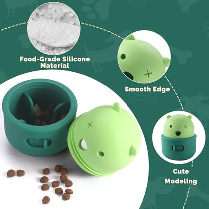 Silicone Dog Slow Feeder Toy - Interactive Puzzle Feeder & Food Dispenser for Small & Large Dogs - Enrichment Toys for Mental Stimulation - Fun Puppy Chew Toys & Cat Treat Dispenser to Keep Pets Busy - color: Bear-Green