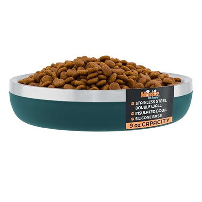 Master Pet Supply Stainless Steel Cat Bowls - 9 oz Heavy Duty - Emerald Sea, Double Wall Extra-Thick Insulated, Non-Slip Pet Water Bowl for Cats & Pets, Anti Rust Metal, Dishwasher Safe - color: Emerald Sea
