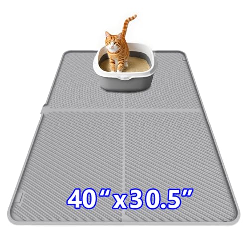 Silicone Cat Litter Mat,Extra Large Litter Trapping Mat,Waterproof,Litter Box Mat for Floor,Easy Clean,Non-Slip Litter Catcher Mat,Cat Supplies Needs 40" x30.5” (Grey, 40x30.5x0.55 in) - color: Grey, size: 40"L x 30.5"W