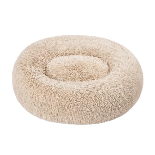 Amazon Basics Washable Donut Pet Bolster Faux Fur Bed with Removable Cover, Anti-Slip Bottom for Dog, Beige, 23" x 23" - color: Beige, size: 23" x 23"
