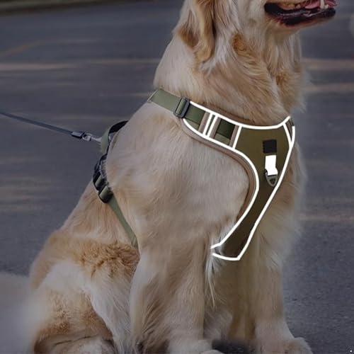 dPois Adjustable Reflective Dog Harness with Back Handle Tactical Padded Vest for Control Easy Walking Large Breed Dogs Khaki X-Large - color: Khaki, size: X-Large