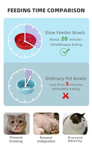 Slow Feeder Cat Bowls, Ceramic Fun Slow Eater Bowl for Cats (Red)