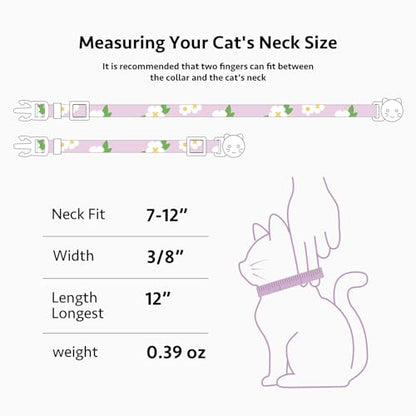 2 Pack Cotton Breakaway Cat Collar Purple and Pink Flowers Pendant Cute Kitten Cat Collar with Bell - color: Purple&Pink