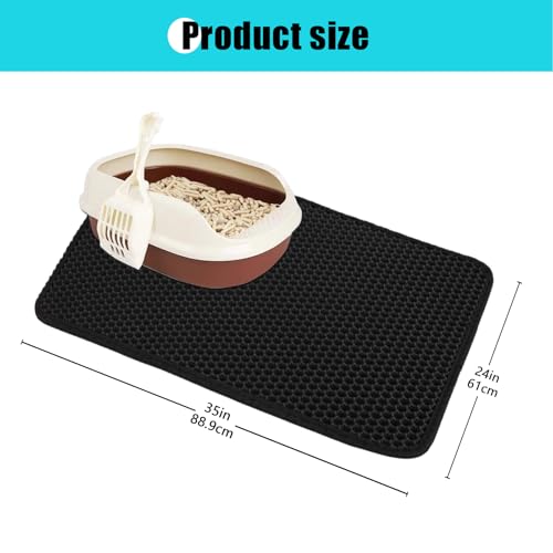 Cat Litter Mat, Kitty Litter Collector, Double Layered Honeycomb Design Waterproof, Anti Urine, Anti Slip, Easy to Clean, Limit Garbage (35"x24", Black) - color: Black, size: 24" x 35"