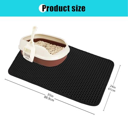 Cat Litter Mat, Kitty Litter Collector, Double Layered Honeycomb Design Waterproof, Anti Urine, Anti Slip, Easy to Clean, Limit Garbage (35"x24", Black) - color: Black, size: 24" x 35"