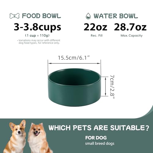 Havniva 6.1” Dog Bowl Ceramic Dog Food and Water Bowl, Durable Dog Water Bowl with Non-Slip Rubber Base Large Capacity Feeding Dishes for Small & Medium Dogs - color: Matte Dark Green, size: 6.1 Inch