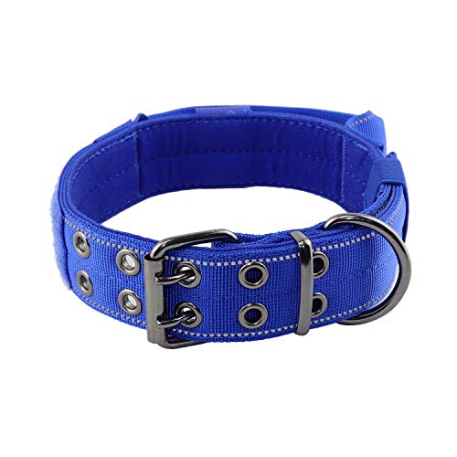 Reflective Dog Collar Heavy Duty Tactical with Control Handle and Metal Buckle for Dog Training(M,Blue) - color: Blue, size: Medium (Pack of 1)