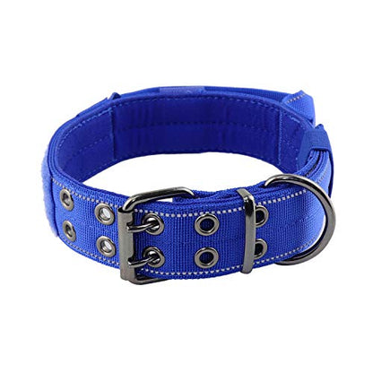 Reflective Dog Collar Heavy Duty Tactical with Control Handle and Metal Buckle for Dog Training(XL,Blue) - color: Blue, size: X-Large (Pack of 1)