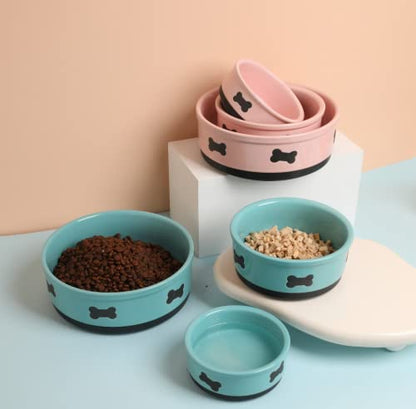 Sweejar Ceramic Dog Bowls with Bone Pattern, Dog Food Dish for Small Dogs, Porcelain Pet Bowl for Water 16 Fl Oz (New Turquoise) - color: Turquoise, style: Bone Pattern,5.5"x 2.2"(16 Fl Oz)