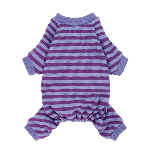 Fitwarm Purple and Violet Striped Dog Pajamas, Waffle Dog Clothes for Small Dogs Girl Boy, Puppy Onesie with Feet, Pet Cat Outfit, XL - color: DarkViolet, size: X-Large