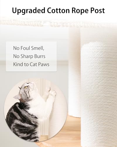 Modern Cat Tree for Large Cat, 57-Inch Tall Cat Tower with Scratching Post for Indoor Cats, Multi-Level Cat Condo with Hand-Woven Cat Bed and Acrylic Bowl (White 81007DD) - color: Brown 81007D