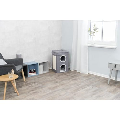 Trixie Saul Cat Condo | 2-Story Condo Tower | Scratching Surface | Foldable for Easy Storage | Gray