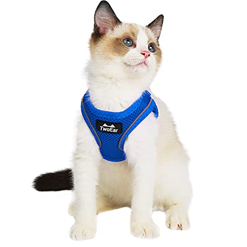TwoEar Cat Harness Escape Proof, Soft Dog Vest Harness Adjustable, Breathable Mesh Step-in Puppy Walking Jacket Reflective Easy Control for Extral Small Pets for Outdoor Walking(XXS, Blue) - color: Blue, size: XXS(Neck:11.4-12.2"/Chest:12.6-14.2")