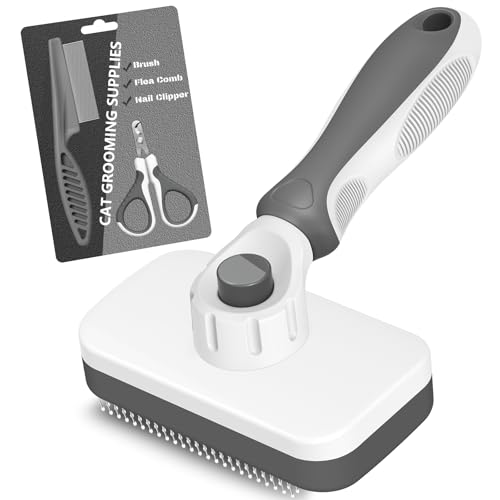 Comotech 3PCS Cat Grooming Supplies,Cat Brush & Nail Clipper/Trimmer & Flea Comb for Shedding Indoor Cats Dogs and Small Animals - Meet All Your Pet's Daily Grooming Needs - All in One Set (Grey)
