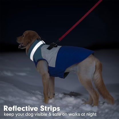 Dog Jacket for Small Dogs Waterproof Dog Coat with Reflective Strips and Harness Built in Warm Fleece Dogs Winter Coat Windproof with Back Zipper, Blue L - color: Blue, size: Large