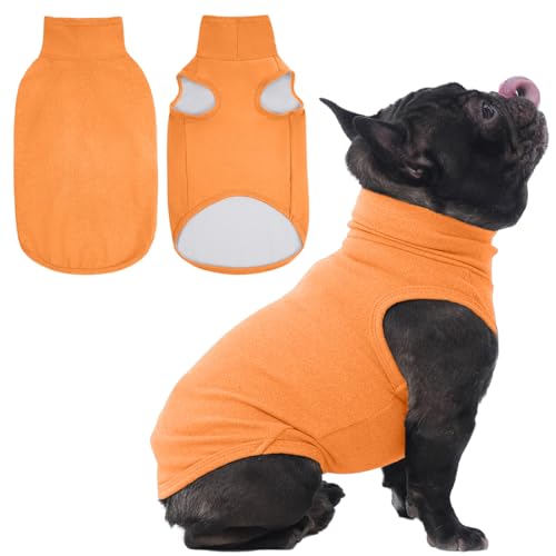 IECOii Small Dog Sweater,Stretch Fleece Vest - Orange, Medium,Warm Pullover for Winter Spring Fall, Soft & Lightweight Dog Sweatshirt Indoor Outdoor Clothes,Turtleneck for Small Medium Dogs Girl Boy - color: Orange, size: Medium
