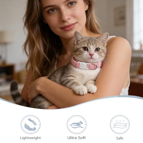 Breakaway Cat Collar with Bell, Lightweight Soft Cotton Collar, Adjustable Kitten Collars with Safety Buckle, Quick Release, Pet Supplies Accessories, Pink - color: Pink