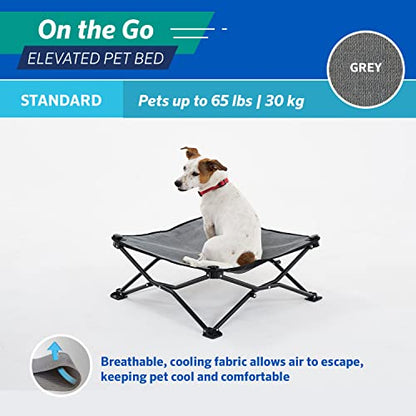Coolaroo On-The-Go Elevated Dog Bed - Foldable Pop-Up Travel Dog Bed with Breathable, Moisture-Resistant Fabric, Carry Bag Included, Lightweight & Portable, Gray, Standard - color: Grey, style: Standard