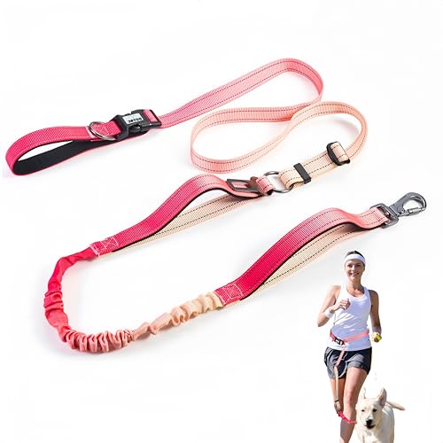 Heavy Duty Hands Free Dog Leash, 5-7 FT Reflective Adjustable Waist Dog Leash Belt with Padded Handles, Shock Absorbing Bungee and Car Seat Belt for Large Medium Dogs (Gradient Rose, XL) - color: Gradient Rose