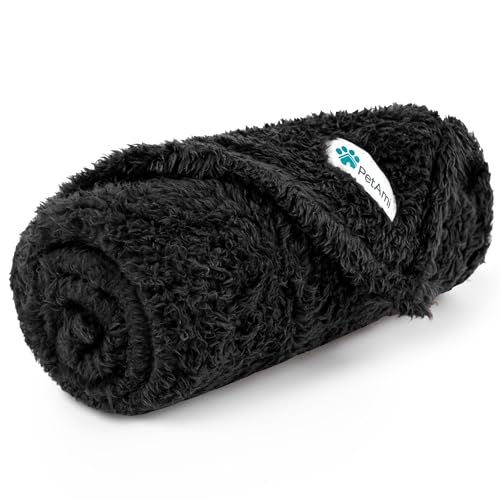 PetAmi Fluffy Soft Dog & Cat Blanket - Black Sherpa Fleece, Calming Pet Blanket for Couch, Small 24x32 - color: Black, size: Small (24x32)