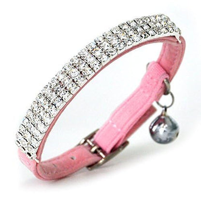CHUKCHI Soft Velvet Safe Cat Adjustable Collar Bling Diamante with Bells,11 inch for Small Dogs and Cats (Pink) - color: Pink