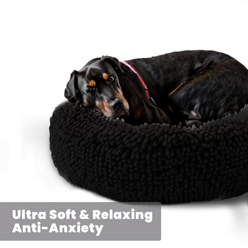 Muddy Mat® Cloud K-9 Bed for Dogs & Cats, Soft & Relaxing Donut Dog Bed, Chenille Material, Removable Cover, Washable & Dryer Safe–Black Large(40'x40') - color: Black, size: Large (40''X40'')
