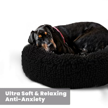 Muddy Mat®Cloud K-9 Bed for Dogs & Cats, Soft & Relaxing Donut Dog Bed, Chenille Material, Removable Cover, Washable & Dryer Safe–Black Medium(35'x35') - color: Black, size: Medium (35''X35'')