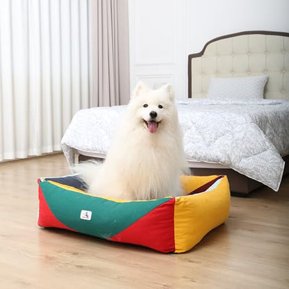 Cotton Canvas Dog Bed, Dog Beds Large Sized Dog, Orthopedic Bed with Washable Removable Cover, Durable 290 GSM Cotton Anti-chewing Pet Bed with Anti-Slip Bottom (38"x30"x12", Red&Yellow&Green) - color: Red+Green+Yellow, size: Large
