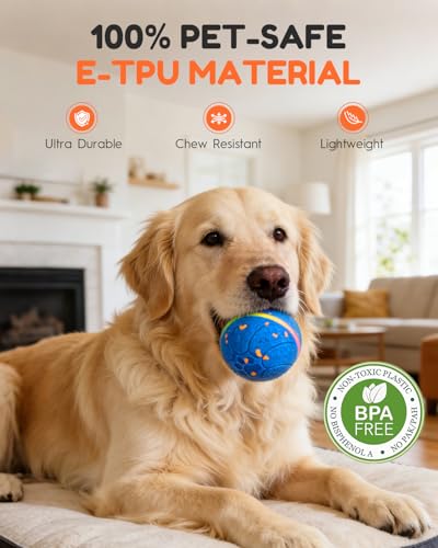 osou Smart Interactive Dog Toys, Automatic Moving Rolling Bouncing Dog Ball for Medium & Large Dog Breeds, E-TPU Durable & Waterproof, with Irregular Motion to Encourage Active Play - color: Blue