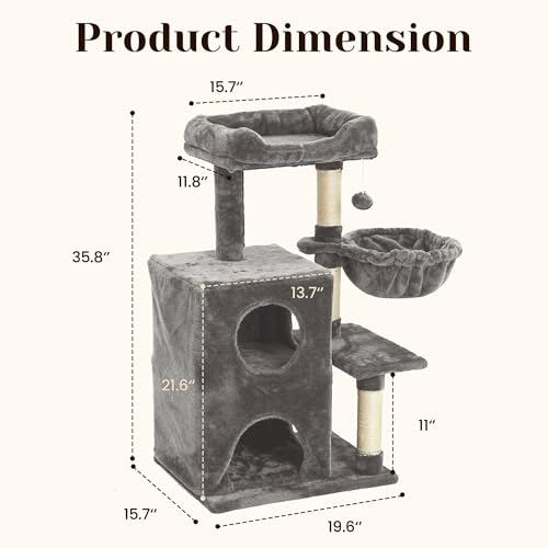 Fansafurn Modern Cat Tree with Scratching Posts, Cat Bed, Hammocks & Condos – Multi-Level Cat Tower for Playful Cats, 36" Modern Cat Tree Tower, Grey - color: Light Grey