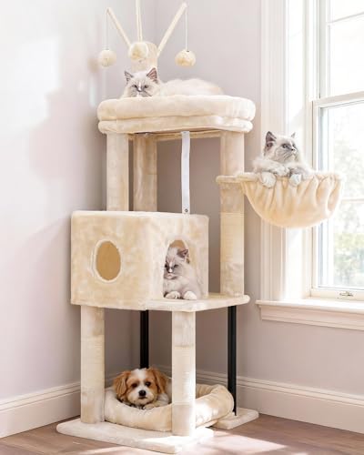 Heybly Cat Tree，HCT202SM - color: Beige, size: 45.3 inch