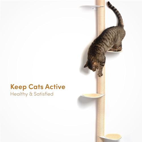 xympo 68" Tall Wall-Mounted Cat Tree – Modern Space-Saving Cat Shelf with Sisal Scratching Post & Steel Climbing Steps – Stylish Cat Wall Furniture for Small Spaces