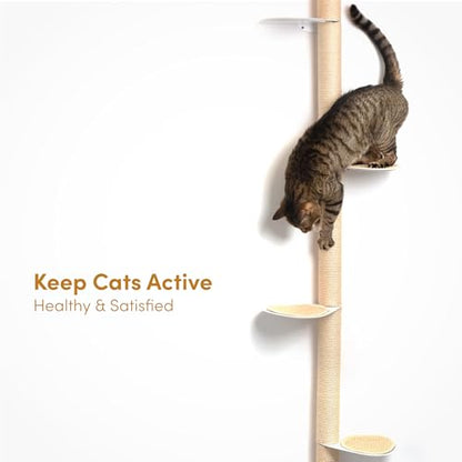 xympo 68" Tall Wall-Mounted Cat Tree – Modern Space-Saving Cat Shelf with Sisal Scratching Post & Steel Climbing Steps – Stylish Cat Wall Furniture for Small Spaces