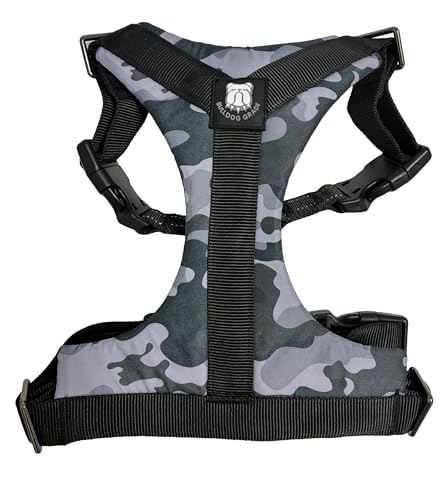 No-Pull Harness for English & French Bulldogs - Adjustable Wide-Chest Fit, Reflective Vest with Control Handle (Brave Black Camo, Small) - color: Brave Black Camo, size: Small