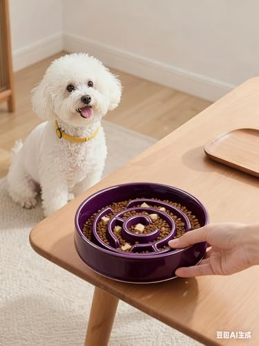Ceramic Slow Feeder Dog Bowls with Anti-Slip, Slow Feeder & Non-Slip Design, Boredom and Anxiety Reducer, Suitable for All Breed Dogs and Cat (Ceramic-Purple) - color: Ceramic-Purple