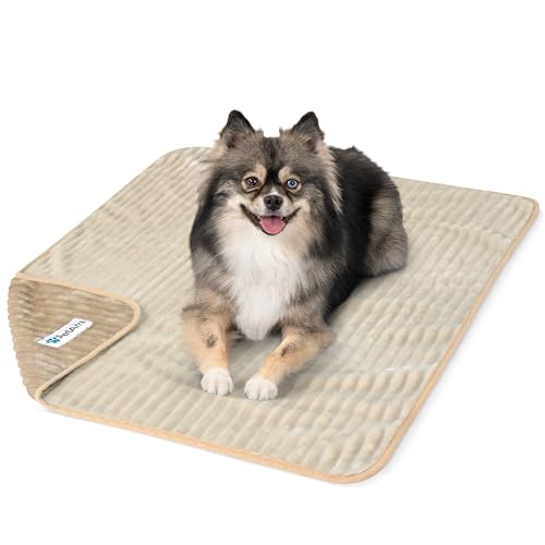 PetAmi Waterproof Dog Blanket, Leakproof Pet Blanket for Small Medium Large Dogs, Reversible Furniture Bed Sofa Couch Cover Protector, Plush Striped Pet Throw for Indoor Cat, 29x40 in, Taupe Beige - color: Taupe/Beige, size: Medium (29x40)