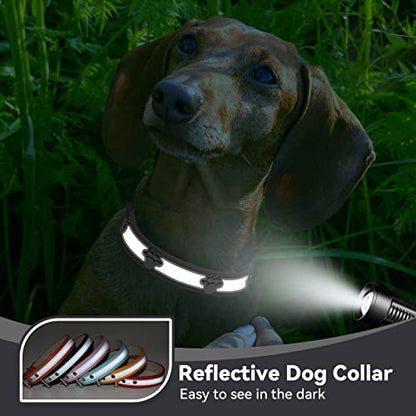 PETCARE Reflective Dog Collar with Cute Paw Rivet Studded Funny Soft PU Leather Adjustable Puppy Dog Collars for Small Medium Large Dogs Cats (Black,Small) - color: Black, size: S( Neck 7.48"-9.84")