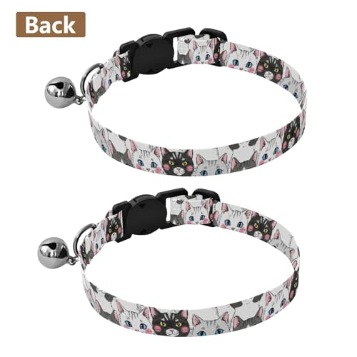 2 Pack Kitten Collar Cute Cat Black White Dog Collar with Bell, Adjustable Length 10.6" to 17.1" - color: Cute Cat Black White