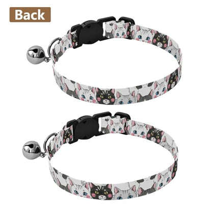 2 Pack Kitten Collar Cute Cat Black White Dog Collar with Bell, Adjustable Length 10.6" to 17.1" - color: Cute Cat Black White