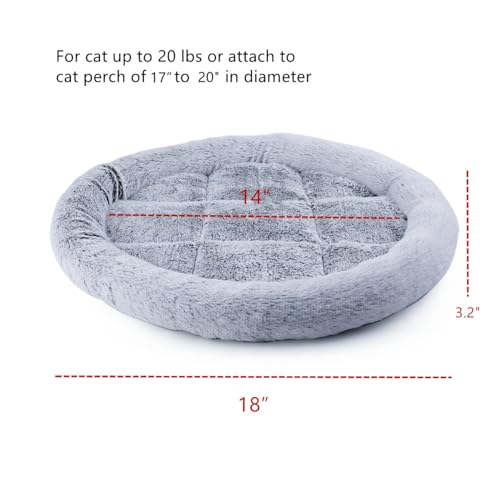 SHENGOCASE 18“ Fluffy Faux Fur Cat Tree Tower Replacement Bed Cushion Pillow with Hook Tapes, Round Donut Cuddler Cat Dog Bed for Desk Table - color: Light Grey, size: 18"