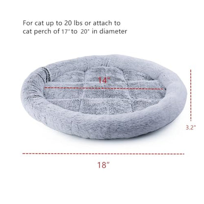 SHENGOCASE 18“ Fluffy Faux Fur Cat Tree Tower Replacement Bed Cushion Pillow with Hook Tapes, Round Donut Cuddler Cat Dog Bed for Desk Table - color: Light Grey, size: 18"