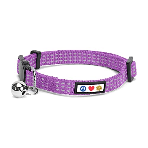 Pawtitas Reflective Purple Cat Collar with Safety Buckle and Removable Bell for Kitten and Cats Orchid - color: Reflective Orchid