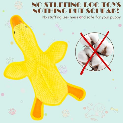 No Stuffing Dog Squeak Toys- Chew Toys for Small Medium Large Breed- Durable Puppy Teething Interactive to Keep Them Busy- Best Birthday Gift(Yellow Duck) - color: Yellow