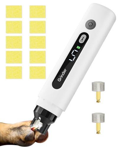 weini Dog Nail Grinder with Sponge Dust Collection, Ultra Quiet <35dB Pet Nail Trimmer for Large Dogs & Cats, Professional 5-Speed Electric Dog Nail Grinder Quiet, 7H Runtime,White