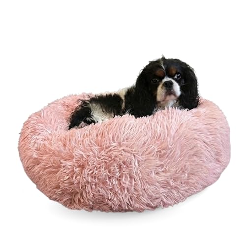 Active Pets Premium Small Donut Dog Bed, Fits Up to 45 lbs, Machine Washable Cushion, Plush Long Pile Faux Fur Fabric, Portable Pink Pet Bed Furniture for Puppies Adult Canines & Cats - color: Pink, size: Small 23"