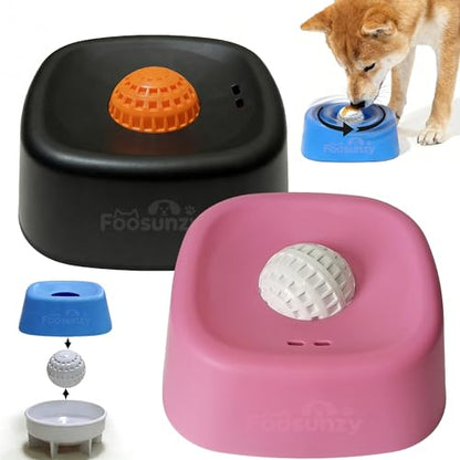 Slow Feeder Dog Bowls for Liquid with Rolling Ball, Interactive Lick Bowl Licking Slow Feeder for Wet Food, Water & Treats Lick Toy for Dogs Cats Large Medium Small (Style1-Black+Pink) - color: Style1-Black+Pink