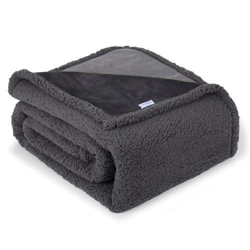 Waterproof Dog Blanket for Large Dogs - Reversible Washable Pet Blanket, Soft Sherpa Fleece Furniture Protector, Cat Throw Bed Couch, Grey,50"x60" - color: Dark, size: 50x60 Inch