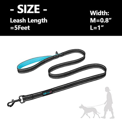 PHOEPET 5 Feet Heavy Duty Dog Leash - Reflective - Soft Padded Handle Traffic Grip for Extra Control (L,Blue) - color: Blue